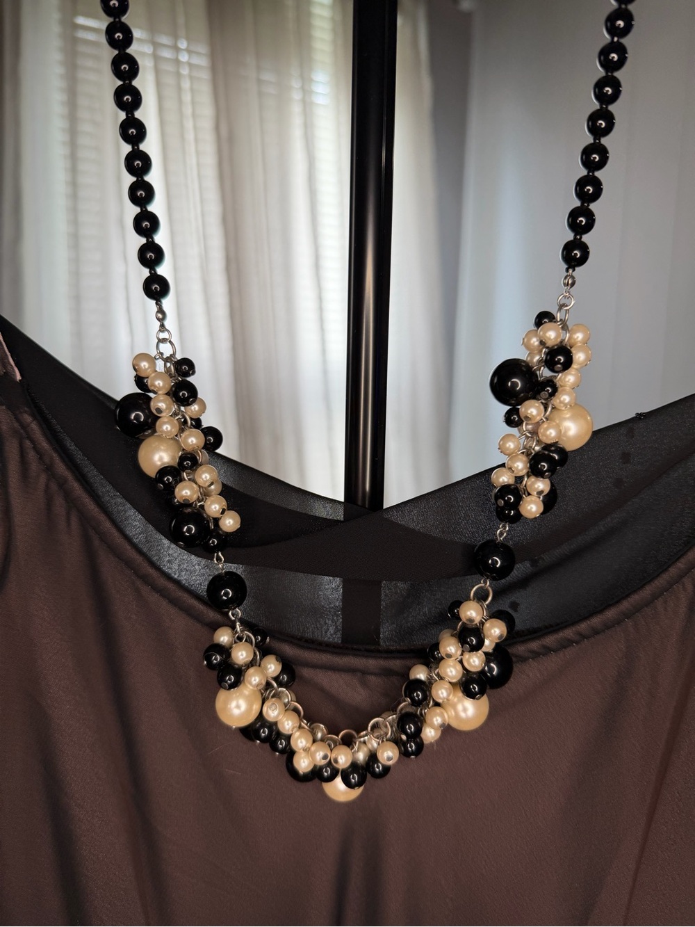 Black and Cream Faux Pearl Cluster Statement Necklace